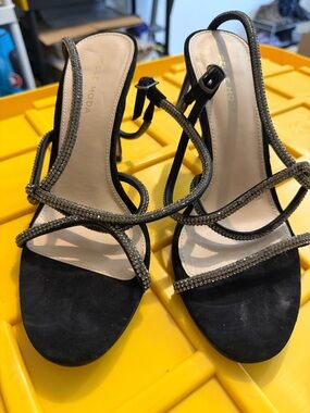 Pelle Moda Kaleah Black Strappy Crystal-Embellished Slingback Heels